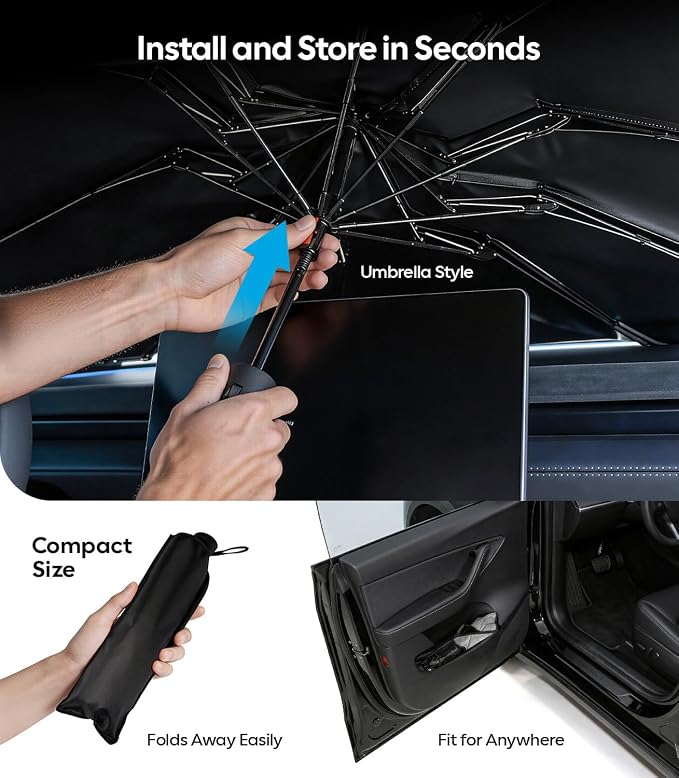 Wigoo Windshield Sun Shade Umbrella for Toyota RAV4 2019-2026 [100% Sun Blockage, Ice Cooling Fabric] Foldable Heat Insulation Front Window Sunshade Umbrella for Toyota RAV4 2019-2026