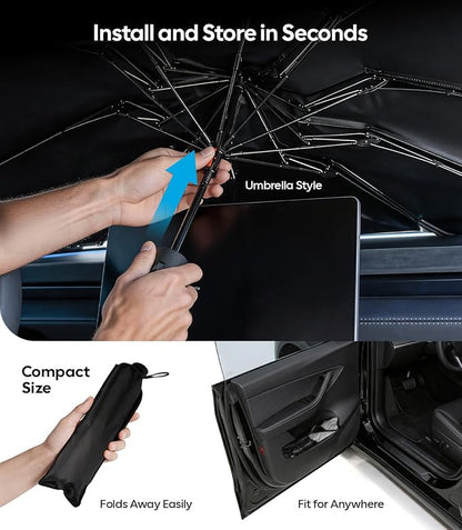 Wigoo Windshield Sun Shade Umbrella for Toyota RAV4 2019-2026 [100% Sun Blockage, Ice Cooling Fabric] Foldable Heat Insulation Front Window Sunshade Umbrella for Toyota RAV4 2019-2026