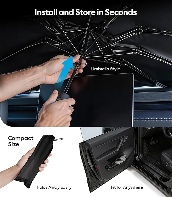 Wigoo Windshield Sun Shade Umbrella for Hyundai Tucson [100% Sun Blockage, Ice Cooling Fabric] Reflective Heat Insulation, Foldable Front Window Sunshade Umbrella for Hyundai Tucson 2005-2026