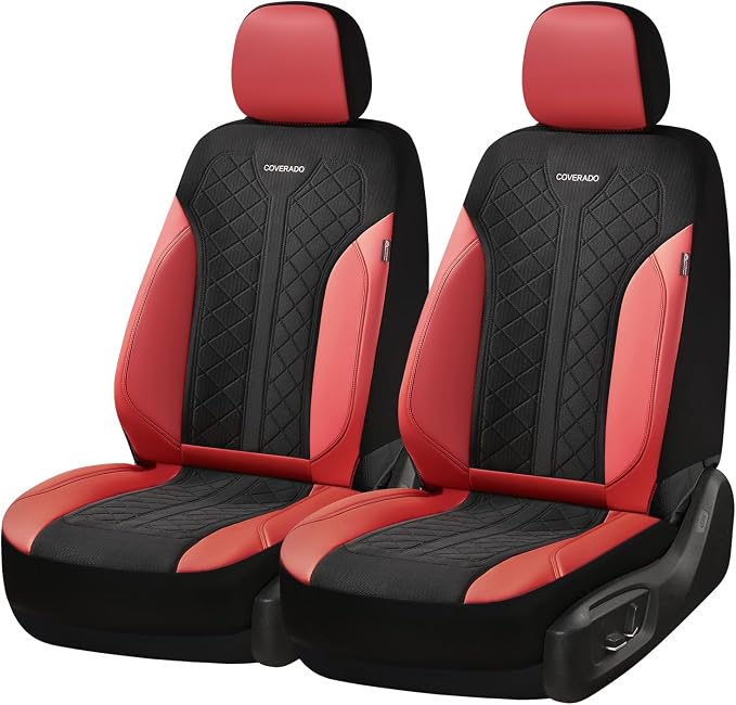 Coverado Car Seat Covers for Front Seats, Waterproof Automotive Seat Protectors 2-Pack, Leather & Mesh Driver Protectors Universal Fit for SUVs, Trucks, Sedans