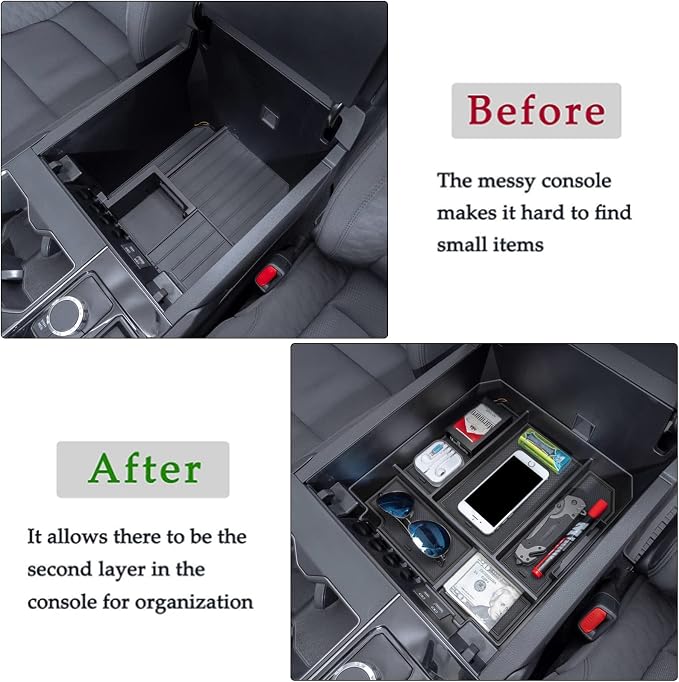 JDMCAR Center Console Organizer Compatible with 2022-2025 2026 Toyota Tundra Accessories and 2023-2026 toyota sequoia Armrest Secondary Storage Box ABS Material with Non-Slip Mats (Black Trim)