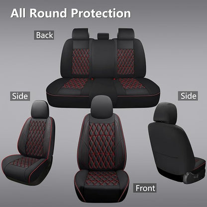 NS YOLO Leather Car Seat Covers,Universal Fit for Most Cars,SUVs and Sedans,Waterproof Luxury Leatherette Cushions, 5 Seats Protectors (Black and Red, Full Set-5 Seats(Front and Rear))