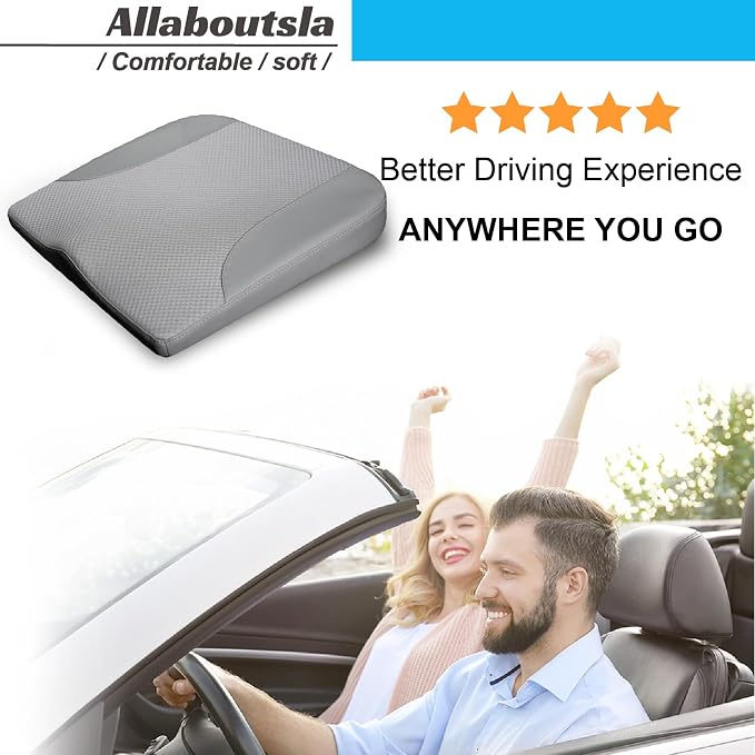 Allaboutsla Car Seat Cushion, Car Seat Cushions for Driving with Comfort Memory Foam - Sciatica & Back Pain Relief, Suitable for Car, Truck, Office Chair (Gray)