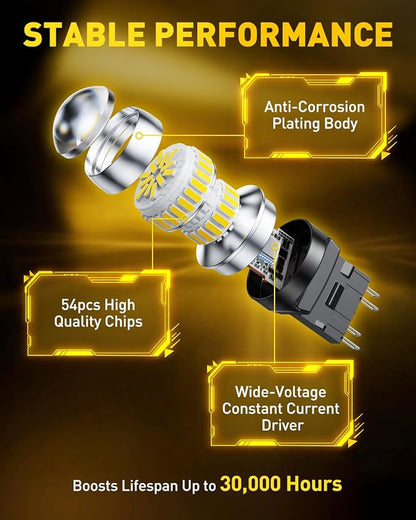 AUXITO Upgraded 7440 7443 LED Bulbs for Reverse Lights Brake Tail Lights T20 7441 7444 LED Replacement Light for Backup Tail Brake DRL Turn Signal Parking Lights, 6000K Xenon White