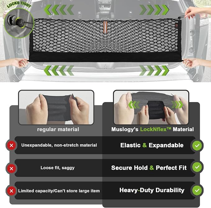 Muslogy Truck Bed Cargo Net Trunk Netting Compatible with Honda Pilot 2023-2026 | 2026+ Passport Accessories, Pickup Cargo Organizer SUV Sedan Storage Net w/Heavy Duty Carabiners