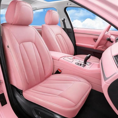 Cute Car Seat Covers,Pink Leather Seat Covers Front Seats,Waterproof Breathable Full Wrapping Edge Car Seat Cushion, Luxury Automotive Seat Protecor