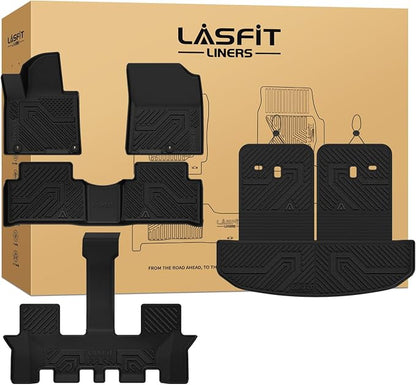 LASFIT Floor Mats & Backrest Mats & Cargo Mat for Kia Sorento Gas 2026 2025 2024 2023 2022 2021 (Not Fit for Hybrid/PHEV) All Weather TPE Custom Fit Floor Liners Full Set Car Mats Accessories, Black