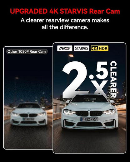 IIWEY 4K+4K Dash Cam Front and Rear, Dual STARVIS Sensor, 5G WiFi-6 (up to 20MB/s) with App, 128G SD Card Included, GPS, Dash Camera for Cars with 24/7 Parking Mode, 3.18 Inch IPS, 170° Wide Angle