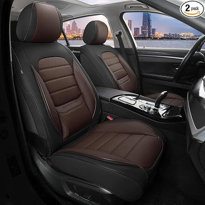 Front Car Seat Covers, 2Pcs Universal Leather Car Seat Covers, Full Coverage Waterproof Automotive Seat Covers, Breathable Car Seat Protector for Most Trucks SUVs Sedans, Black&Brown