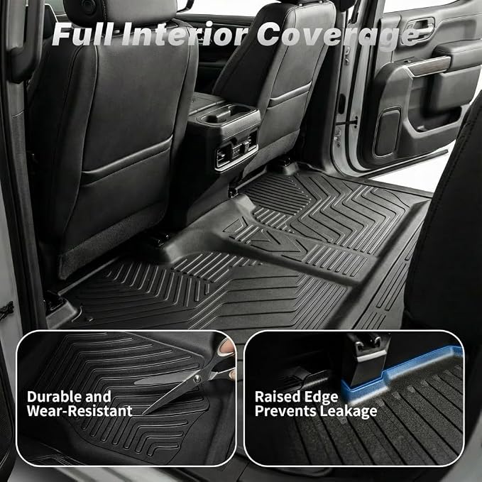 OEDRO Upgraded Floor Mats for 2019-2026 Chevy Silverado/GMC Sierra 1500 Crew Cab & 2020-2026 Silverado/Sierra 2500HD 3500HD, Bucket Seat, All Weather Custom Fit Silverado Accessories Floor Liners