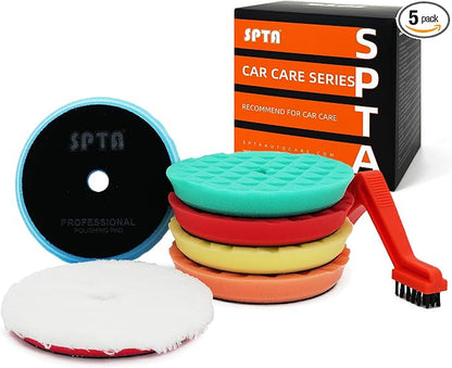 Polishing Pads, 5Pc 6 Inch 150mm Orbital Buffer Polisher Pads and 1Pc Microfiber Buffing Pads, Foam Polish Pad for Compounding, Polishing and Waxing, for 6''/150mm Backing Plate Car Polisher -TPPMIX