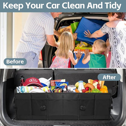 Car Trunk Organizer,Heavy Duty Collapsible 95 L Capacity Car Trunk Storage Organizer,Multi-Compartment Pockets, Adjustable Straps - Ideal for Travel, Camping, Shopping,Perfect for SUV, Truck, Sedan