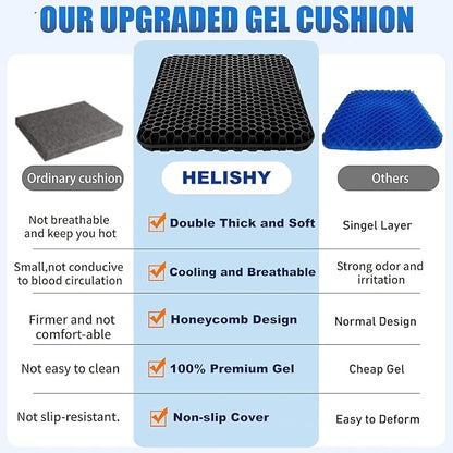 Gel Wheelchair Seat Cushion for Long Sitting - Cooling Office Chair Cushion for Sciatica, Back, Pressure Sore, Tailbone Pain Relief - Soft & Breathable Butt Pillow with Non-Slip Cover for Wheelchair