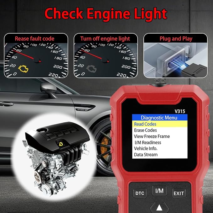 V315 OBD2 Diagnostic Diagnostic Tool Tool, Code Reader, Engine Light Diagnostic Tool, Battery Voltage Tester, for OBD2 Cars & Trucks Since 1996