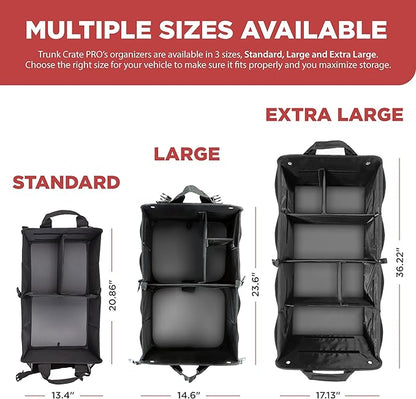TRUNKCRATEPRO Car Organizers and Storage Premium Adjustable Multi Compartments Car Storage Organizer | Portable and Foldable SUV Trunk Organizer for Car (Standard Size, 20.86"L x 13.4"W x 10"H )-Black