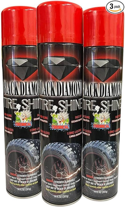 Black Diamond Tire Shine Spray - Extreme Gloss, Long Lasting, No Sling, Wet Look - 14 oz (Pack of 3)