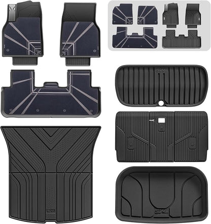 3W Tesla Model Y 2025 2026 Juniper Floor Mats, Full Set with Carpets, Metal Pedal, Double Layer, Model Y Car Accessories TPE All Weather Waterproof Custom Fit Truck Liners Premium/Performance Model