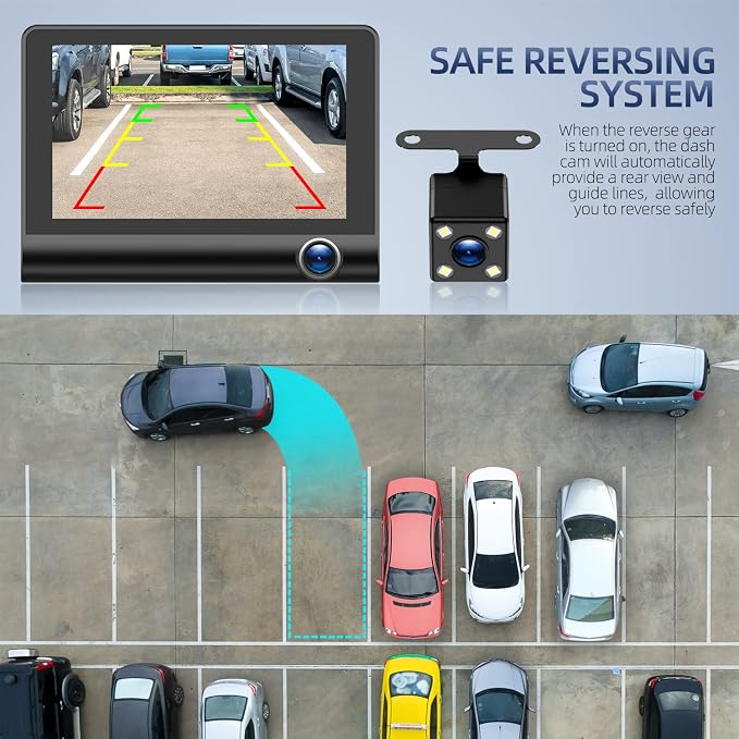 Dash Cam Front and Rear Video Recorder Rear Camera 1080P Dashcam with 4 inches, Super Night Vision, 170°Wide Angle, Loop Recording, G-Sensor, Parking Monitor, Motion Detection, with 32GB Card