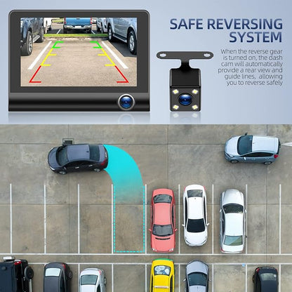 Dash Cam Front and Rear Video Recorder Rear Camera 1080P Dashcam with 4 inches, Super Night Vision, 170°Wide Angle, Loop Recording, G-Sensor, Parking Monitor, Motion Detection, with 32GB Card