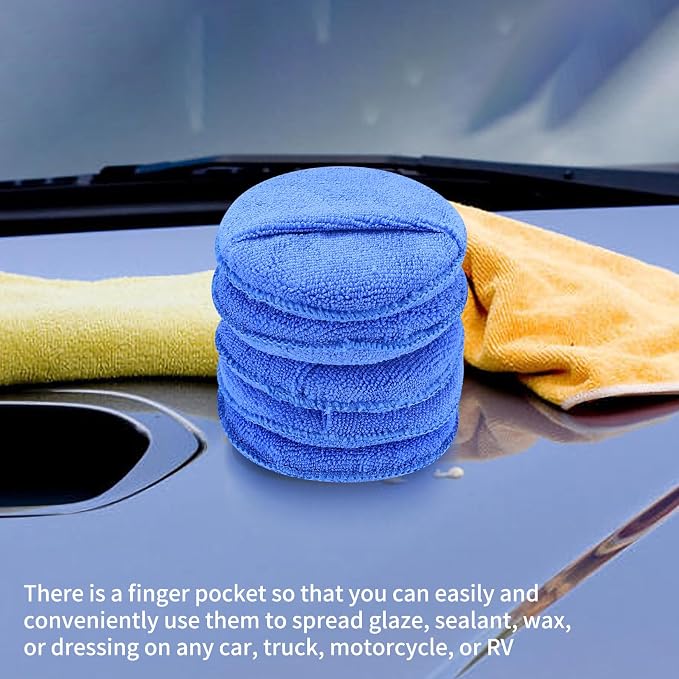 wugongshan 10 Pcs Microfiber Wax Applicator Pads, Ultra-Soft Microfiber Wax Foam Applicators Pads, Car Auto Care Buffing Detail Polishing Foam Pads Applicators for Car Cleaning Fine Polishing