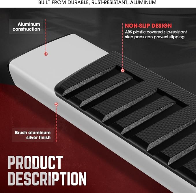 DNA MOTORING 6 Inches Running Boards Compatible with 07-18 Silverado Sierra 1500 / 07-19 Silverado Sierra 2500HD 3500HD Extended Cab, Aluminum Extruded Side Step Neft Bars, STEPB-ZTL-8018-ALSL