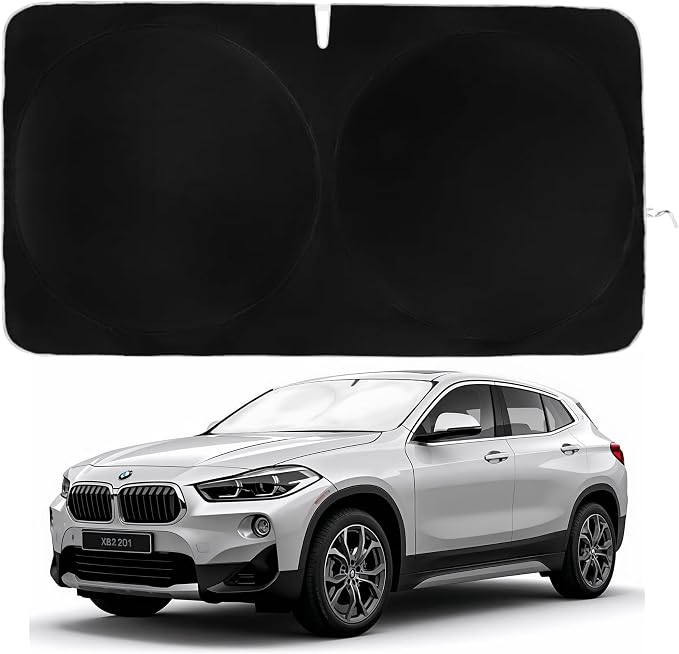 Windshield Sun Shade | Compatible for BMW X2 (2018-2023) | Certified 99.87% UVB & 99.02% UVA Car Sun Shade. Award Winning Sunshade - Patented Technology | Car Shades by Kinder Fluff