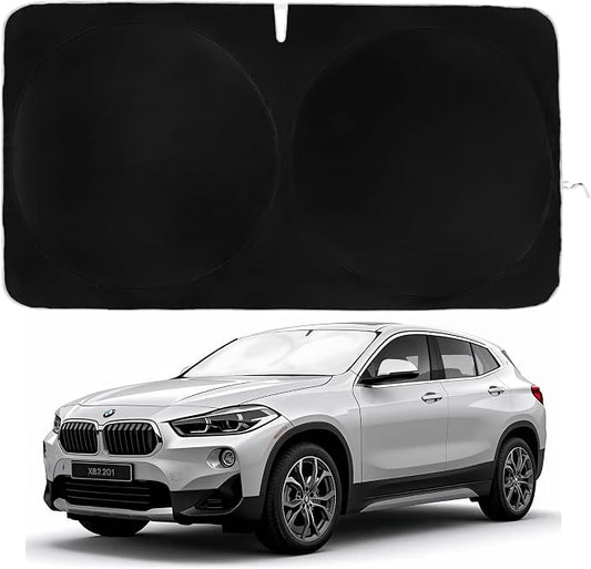 Windshield Sun Shade | Compatible for BMW X2 (2018-2023) | Certified 99.87% UVB & 99.02% UVA Car Sun Shade. Award Winning Sunshade - Patented Technology | Car Shades by Kinder Fluff