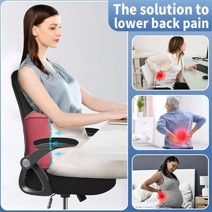 Lumbar Support Pillow for Office Chairs, Bite-Size Natural Latex Foam Back Support Pillow for Lower Back Pain Relief, Soft & Support Corduroy Desk Chair Cushion, M, Pink