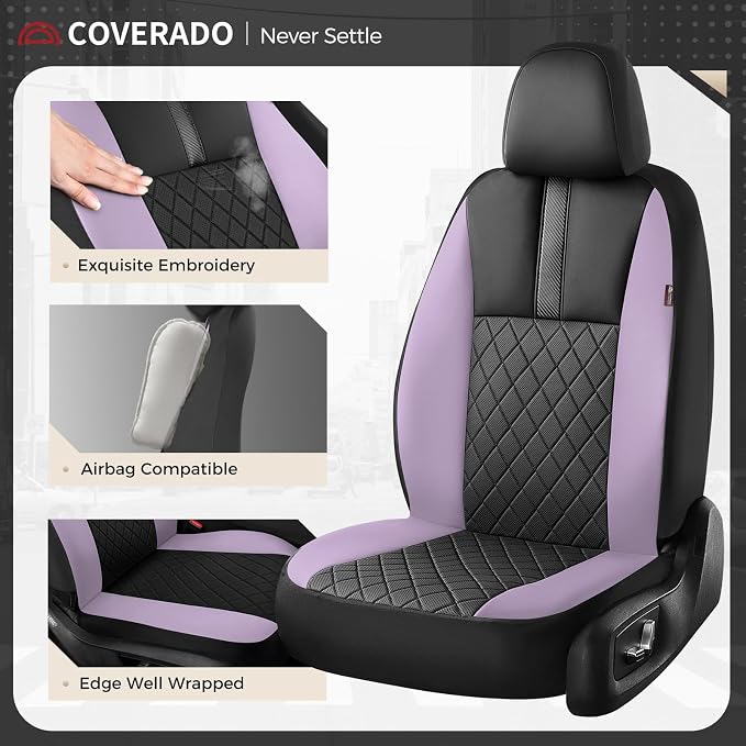 Coverado Car Seat Covers Full Set, Automotive Leather Seat Covers for Car，Universal Fit Front Back Seat Cover, Non-Slip Waterproof Breathable Car Seat Protector