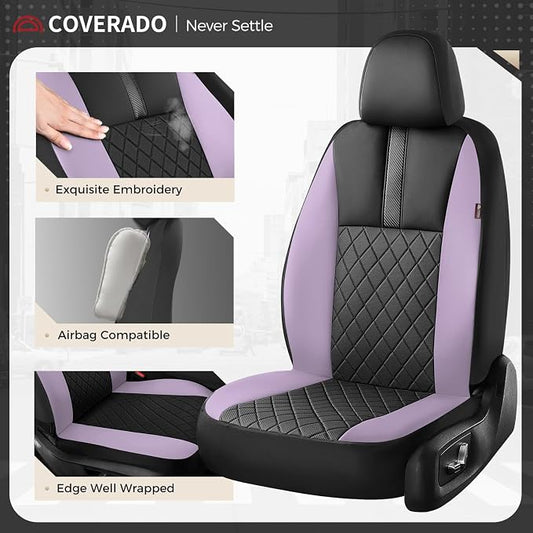 Coverado Car Seat Covers Front Pair, Automotive Leather Seat Covers for Car，Universal Fit Front Back Seat Cover, Non-Slip Waterproof Breathable Car Seat Protector