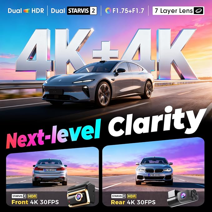 DDPAI Dual 4K Dashcam,Dashcams for Car with Free 128G eMMC + CPL,Dual STARVIS 2 IMX678 + IMX678 Sensors Front and Rear Car Camera,AI ISP Night Vision 2.0,4G,ADAS,WiFi,24H Parking Mode,Z90 Master Dual