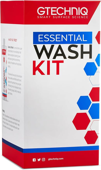 Gtechniq Essential Car Wash Kit, 4-Piece | Includes Car Shampoo, All-Purpose Cleaner, Microfiber Wash Mitt and Microfiber Towel, Cleans Stubborn Dirt and Grime, Gentle on Coatings and Waxes