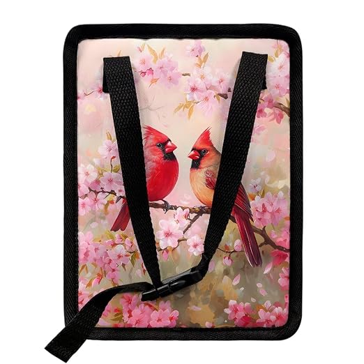 Cherry Blossom Cardinal Bird Print Car Trash Can with Lid Car Accessories for Men Women Trash Bin Hanging Back of Seat Collapsible Leak Proof Multipurpose Vehicle Garbage Can