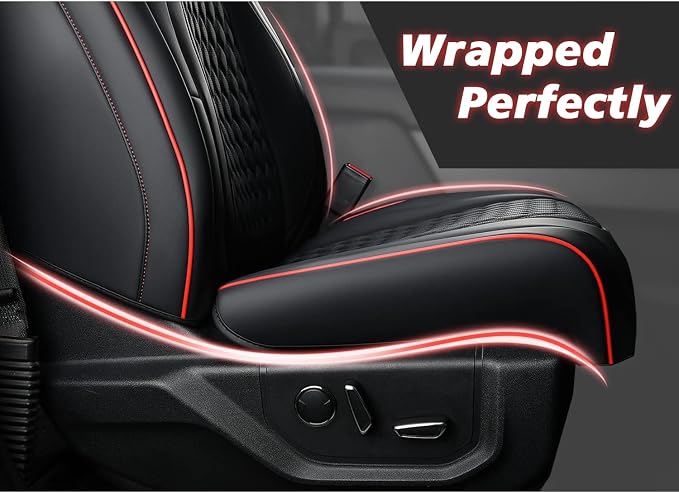 Coverado Full Set Leather Car Seat Covers for F150,Waterproof Automotive Seat Covers for Cars,SUVs,Pickup Trucks,Compatible with 2015-2026 F150 SuperCrew,2017-2026 F250 F350 F450 Crew Cab, Black/Red