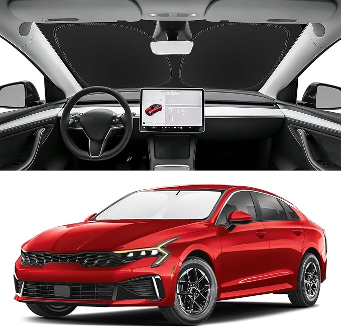 Custom Fit Windshield Sun Shade for Kia K5 2021-2026, Blocks UV & Heat, Front Window Sunshade Accessories, Easy Fold & Store Keep Your Car Cooler