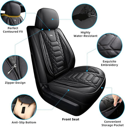 FREESOO Tundra Seat Covers 2 Front Set, Fit for Toyota Tundra 2007-2021 Crewmax Cab, Custom Truck Seat Covers with Waterproof Faux Leather Black
