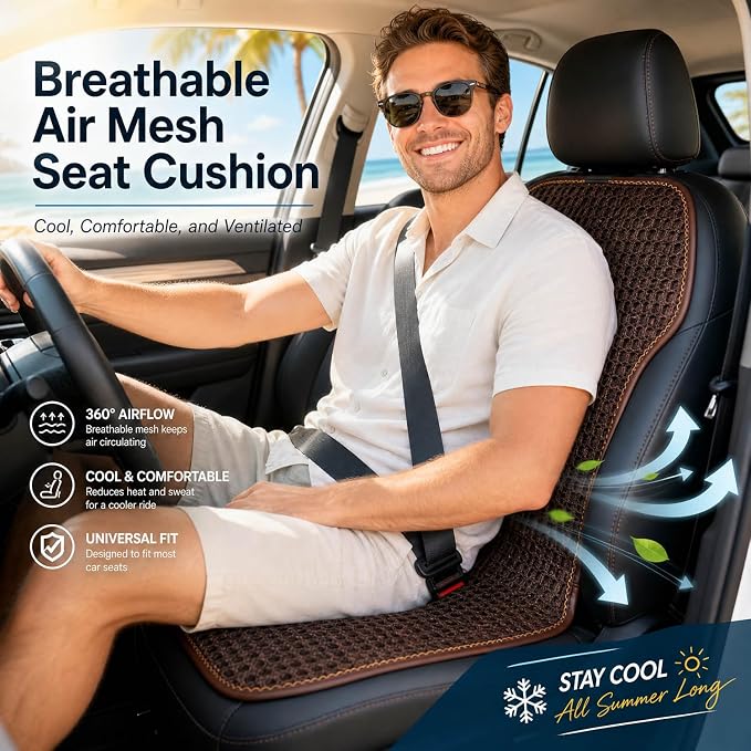 Summer 3D Air Big Mesh Car Seat Cushion Pad,Universal Fit Cooling Breathable and Vent Mesh Car Seat Cushions Cover for Truck SUV Pikup Sedan Accessories 1PCS (Brown)