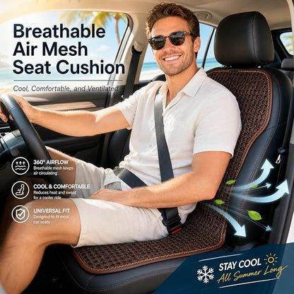 Summer 3D Air Big Mesh Car Seat Cushion Pad,Universal Fit Cooling Breathable and Vent Mesh Car Seat Cushions Cover for Truck SUV Pikup Sedan Accessories 1PCS (Brown)