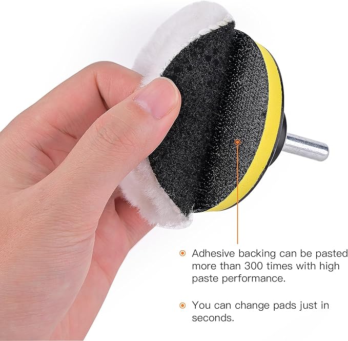 Kshineni 7 Pcs 5 Inch (125 mm) Wool Polishing Buffing Pad Car Polisher Buffer Drill Attachment with M14 Drill Adapter
