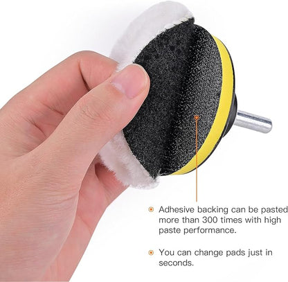 Kshineni 7 Pcs 5 Inch (125 mm) Wool Polishing Buffing Pad Car Polisher Buffer Drill Attachment with M14 Drill Adapter