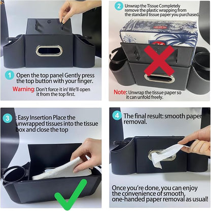 Backseat Car Organizer, 4-in-1 Car Organizer Back Seat with Cup Holder & Tissue Box, Multi-Pocket Car Back Seat Organizer for Phone, Drinks, Travel & Daily Use (Black)