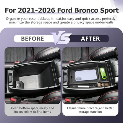 LUWU Center Console Organizer Compatible with Bronco Sport 2021-2026/Ford Escape 2020-2026 Accessories Armrest Console Storage Box Insert Tray ABS Material Black Coin Container Black