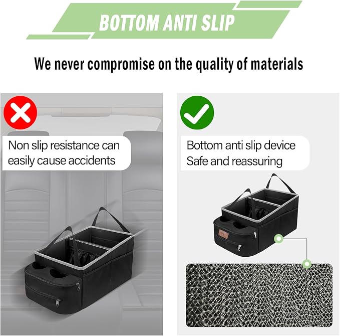 FUNNy elf Car Seat Organizer - Passenger Seat Organizer, Collapsible Car Storage with Partitions & 4 Cup Holders for Front Seat or Back Seat (white)