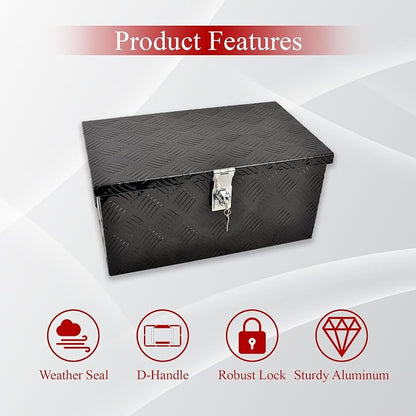20''Inch Aluminum Truck Tool Box Truck Bed Toolbox Truck Trailer Chest Box Trailer Underbody Storage Organizer Waterproof Square Storage Organizer w/Lock & Keys Black(‎20" Lx12 Wx9.5 H)