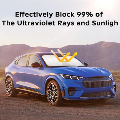 for 2026 Mustang Mach-E Windshield Sunshade Sun Shades for 2021-2025 Ford Mustang Mach E 4Door, Custom-fit Windshield Cover Front Window Sun Visor 2 Layers Protector Block UV Heat