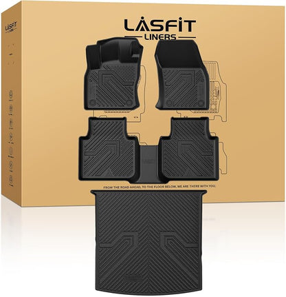 LASFIT Floor Mats & Cargo Mat for 2018-2024 Volkswagen VW Tiguan 5 Seats, Custom Fit All Weather TPE Floor Liners & Trunk Mat, Front Rear Rows and Cargo Liner, Black