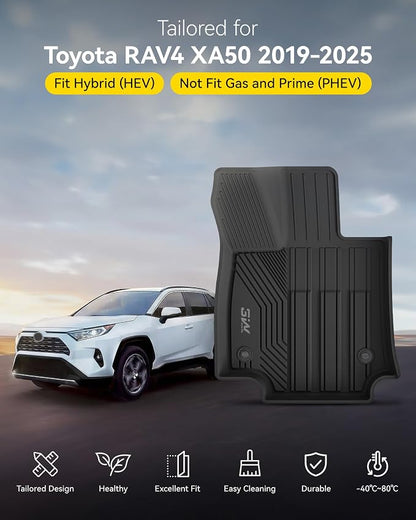 3W Floor Mats & Trunk Mat for Toyota RAV4 Hybrid/Prime/PHEV 2019-2025, TPE All Weather Custom Fit Floor Liner
