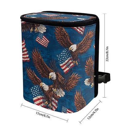 Talayituse Eagle American Flag Print Car Trash Bin, Large Size Auto Trash Can Adjustable Portable Garbage Can with Lid, Vehicle Hanging Bag for Headrest Front Back Seat 4th of July Decor