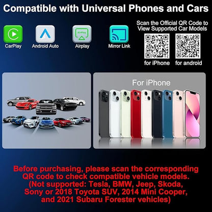 Wireless CarPlay Adapter 4 in 1 Car Screen Mirroring Adapter to Play TV on Car Screen for iPhone & Android, Upgrade Support Airplay&Mirror Link,CarPlay&Android Auto,Wired to Wireless,Plug and Play
