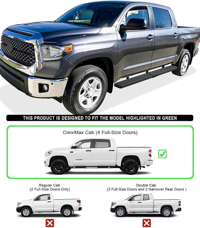 APS (Black 5 inches) Stainless Steel Running Boards Nerf Bars Side Steps Compatible with Toyota Tundra 2007-2021 CrewMax